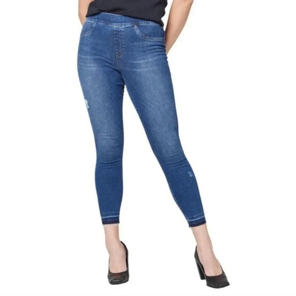 Spanx High Rise Distressed Ankle Skinny Jeans in Medium Wash Medium - Picture 13 of 16